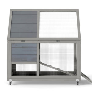 English Elm 2-tier Pine Rabbit Hutch on Wheels with Ramp Removable Tray and Openable Roof W2181P356045