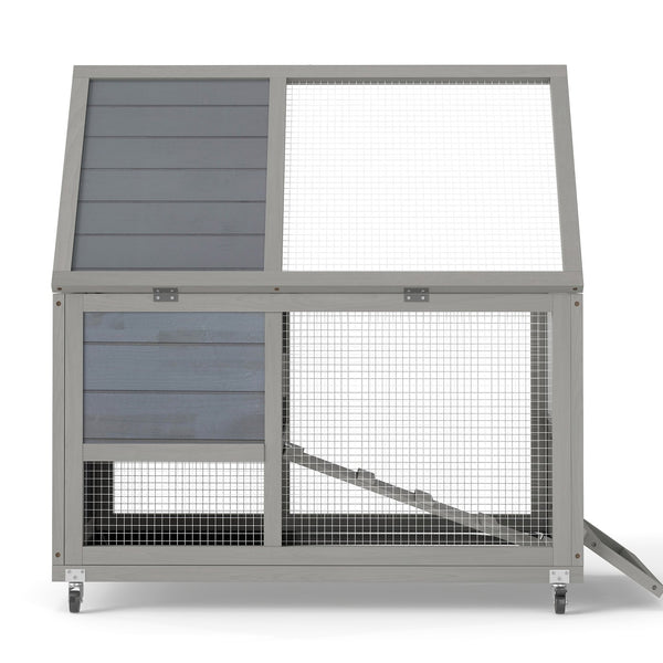 English Elm 2-tier Pine Rabbit Hutch on Wheels with Ramp Removable Tray and Openable Roof W2181P356045