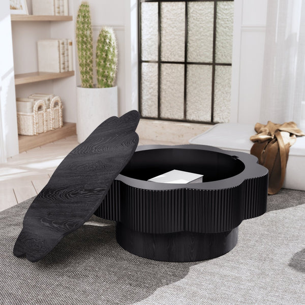 English Elm 31.50"modern Blossom Coffee Table Wood Veneer Iron Base Storage Living Room W757P350935