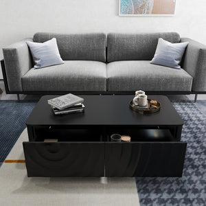 English Elm 47'' Spiral Grain Coffee Table Two Drawer Storage Mid Century Farmhouse Living Room Black W2263P412382