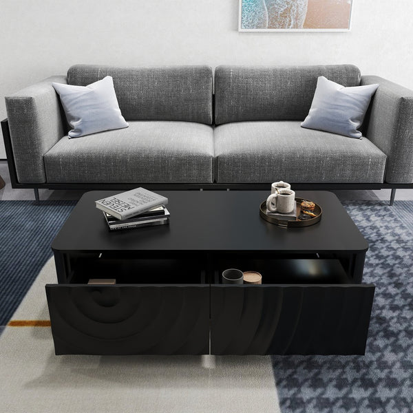 English Elm 47'' Spiral Grain Coffee Table Two Drawer Storage Mid Century Farmhouse Living Room Black W2263P412382