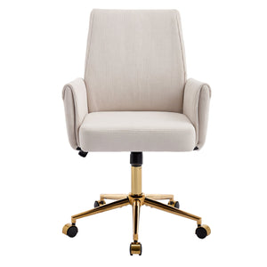 English Elm Mid-back Striped Fabric Office Chair with Gold Base Ergonomic Memory Foam Lumbar White W2311P420440