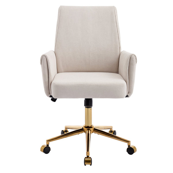 English Elm Mid-back Striped Fabric Office Chair with Gold Base Ergonomic Memory Foam Lumbar White W2311P420440