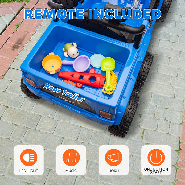 English Elm Qaba 12v Four Motor Kids Electric Ride on Truck with Trailer and Parent Remote Light Blue W2225P249886
