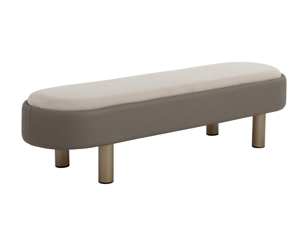 Sunpan ODELLA Bench - Modern Compact Seating in Velvety Meg Taupe & Textured Porcini Taupe Finish 112300