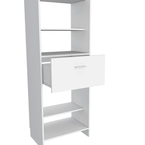 English Elm Hybrid Closet System with Five Open Shelves, Spacious Drawer & Metal Rod for Smart Vertical Storage White 83 L x 20 W x 4 H B128S00094