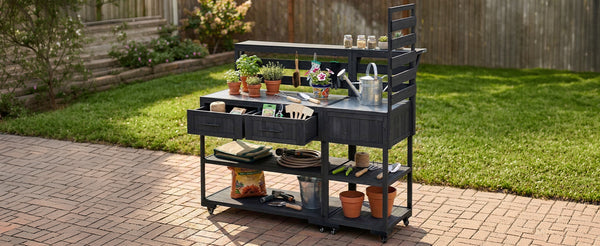 English Elm Topmax Modular Fir Wood Outdoor Kitchen Cart Stainless Steel Prep Station Black N717P417963B