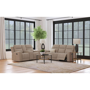 English Elm Slater Faux Leather Manual Reclining Sofa Set with Track Arms for Living Rooms Taupe B062S01425