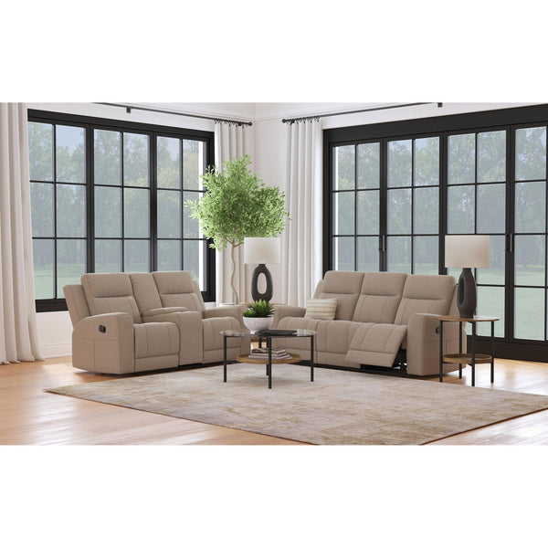 English Elm Slater Faux Leather Manual Reclining Sofa Set with Track Arms for Living Rooms Taupe B062S01425