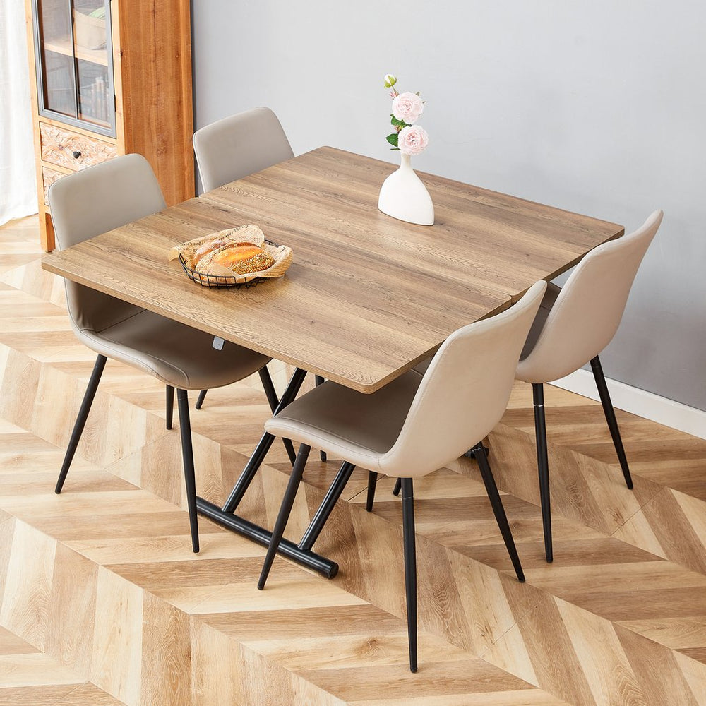 English Elm Table and Chair Set Adjustable Height Mdf Wood Grain Top with Four Pu Seats W1151S03996
