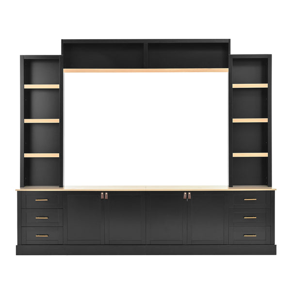 English Elm 102.3"w Farmhouse Wall Unit Four Piece Entertainment Center with Storage for Living Room N721S000051B-2