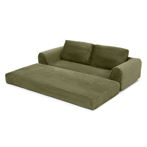English Elm 2-in-1 Corduroy Futon Sofa Sleeper with Foam Fill and Modular Floor Profile Green W1117P417299