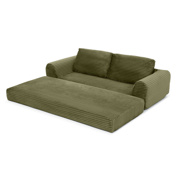 English Elm 2-in-1 Corduroy Futon Sofa Sleeper with Foam Fill and Modular Floor Profile Green W1117P417299
