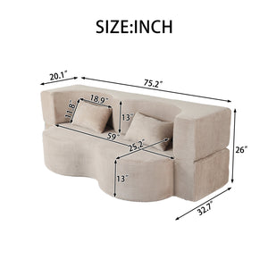 English Elm 2-In-1 Foldable Sofa Bed - Versatile Memory Foam Couch, Comfy Faux Fur Sleeper With 2 Pillows W3422P369303