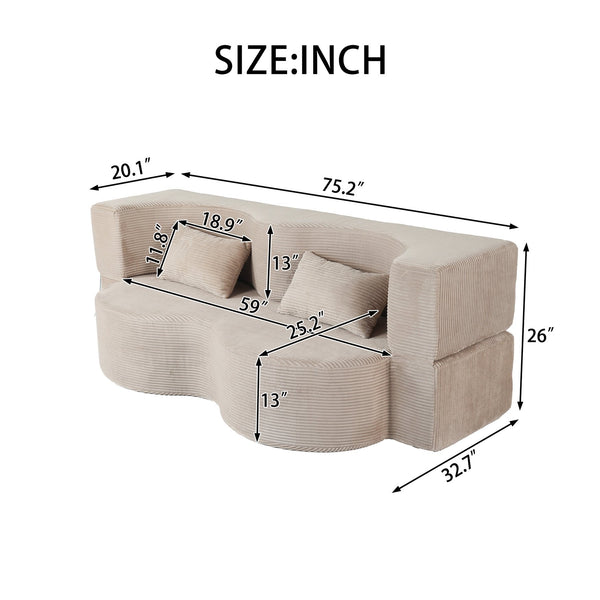 English Elm 2-In-1 Foldable Sofa Bed - Versatile Memory Foam Couch, Comfy Faux Fur Sleeper With 2 Pillows W3422P369303