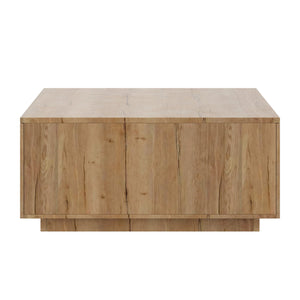 English Elm 33.25" Square Storage Coffee Table Four Drawer Matte Mdf Living Room Centerpiece Natural N735P422508N