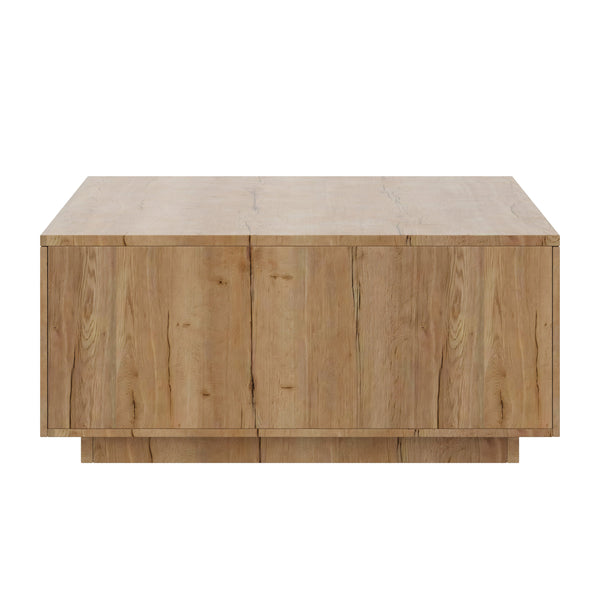 English Elm 33.25" Square Storage Coffee Table Four Drawer Matte Mdf Living Room Centerpiece Natural N735P422508N