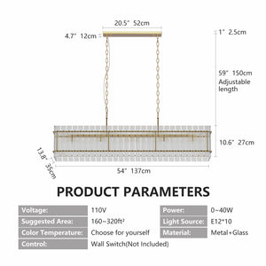 English Elm Modern Rectangular Crystal Glass Chandelier – 10-Light Gold Pendant Fixture For Dining & Living Spaces W1340P332562
