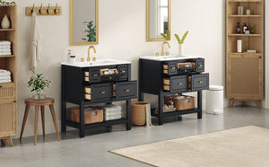 English Elm 60'' Elegant Freestanding Bathroom Vanity Set With Ceramic Sink, Solid Wood Frame & Ample Storage N710SS00004B
