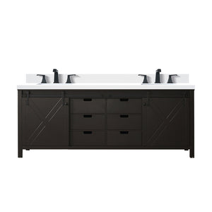 English Elm Brown Double Bath Vanity 84" W With Quartz Countertop & Matte Black Faucet - Stylish Storage Solution B2731P260170