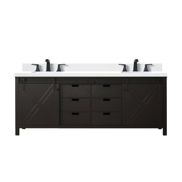 English Elm Brown Double Bath Vanity 84" W With Quartz Countertop & Matte Black Faucet - Stylish Storage Solution B2731P260170