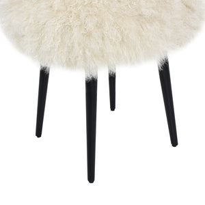 English Elm Alberta Genuine Mongolian Sheepskin Round Ottoman Plush Fur Accent for Any Room B2719P238442