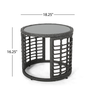 English Elm Christopher Knight Home® - TATIANA Side Table Rattan Accent with Sleek Round Profile, Durable Woven Texture, Compact Design Grey 66027.00GRY