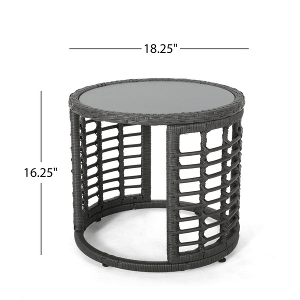 English Elm Christopher Knight Home® - TATIANA Side Table Rattan Accent with Sleek Round Profile, Durable Woven Texture, Compact Design Grey 66027.00GRY