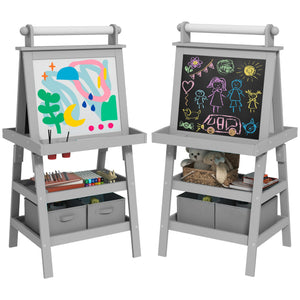 English Elm Qaba Double-Sided Kids Easel with Paper Roll, Magnetic Whiteboard & Chalkboard, Storage Tray Fun Gray W2225P229712