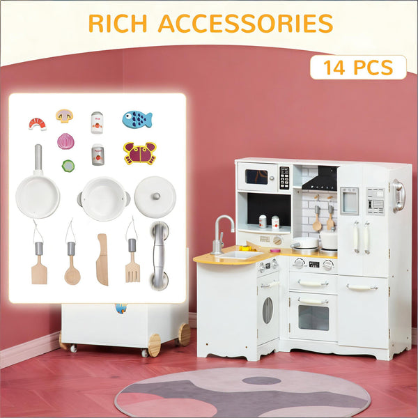 English Elm Large Kids Play Kitchen Set White Mdf with Fridge Microwave Sink Pretend Cooking T3971P440795
