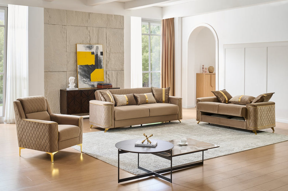 English Elm Lisa 3 Piece Living Room Sofa Set Copper Upholstery Birch Frame Gold Steel Legs B009S02226