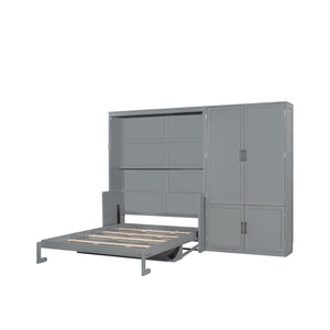 English Elm Queen Murphy Bed with Wardrobe Cabinet Hydraulic Lift Mdf Space Saving Wall Unit Gray LP000581AAE-1