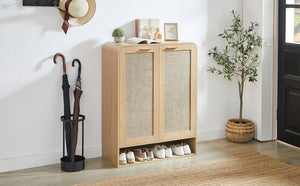 English Elm Rattan Door Shoe Cabinet Six Tier Adjustable Shelving Entryway Storage Organizer Oak W1820P399462