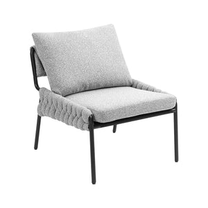 English Elm Modern Accent Lounge Chair with Braided Fabric Upholstery, Ergonomic Backrest, Plush Cushioning, Metal Frame, Adjustable Feet - Stylish Living Room Armchair Grey W2215P252346