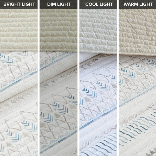 JLA Home Madison Park - 3 Piece Printed Microfiber Seersucker Quilt Set — Reversible Southwest Farmhouse Diamond Print, Antimicrobial Breathable Design 90 L x 90 W x 0.25H MP13-8112