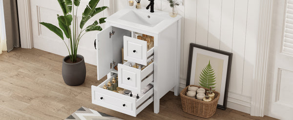English Elm Christopher Knight Home® - 24 Freestanding Retro Bathroom Vanity with Ceramic Sink, Soft-Close Cabinet & Drawers, Painted MDF Finish White N759P292551K