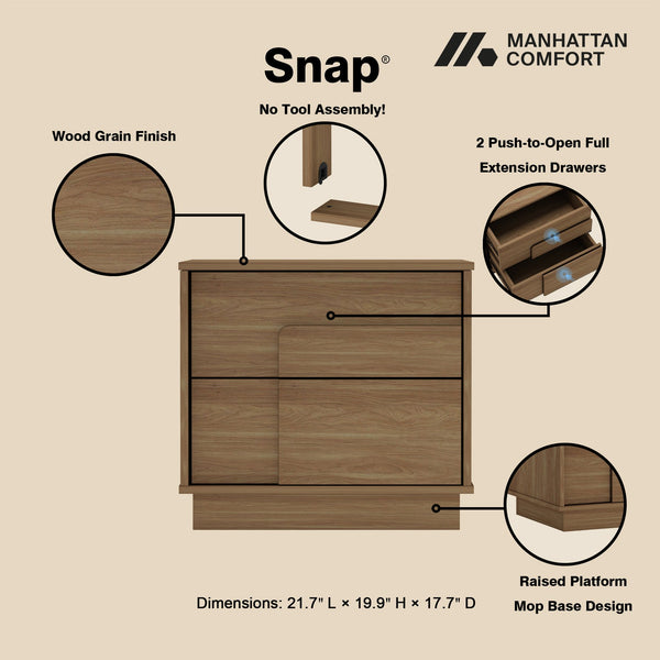 English Elm Horizon 22" Nightstand with Push-to-Open Drawers, Whitewashed Wood Grain, Sleek Handle-Free Design Maple B365P398188