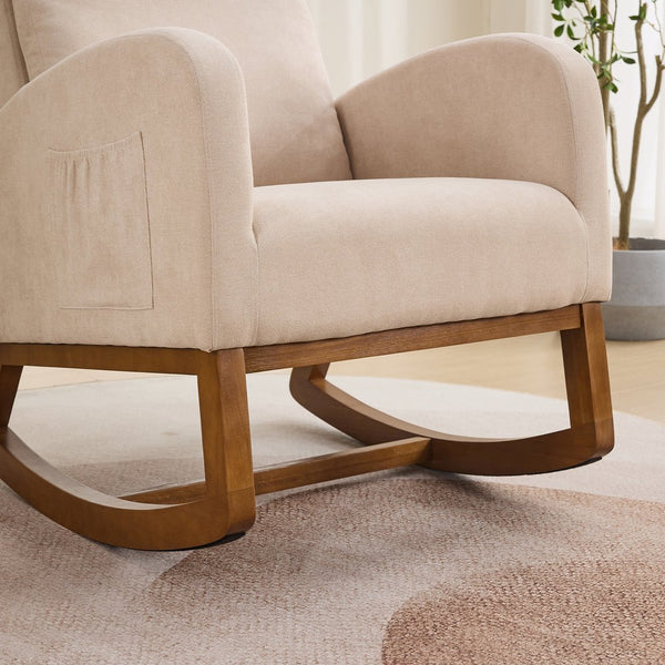 English Elm 27.2"w Wingback Glider Rocker Polyester Nursery Chair with Walnut Rubberwood Base W3188P304600