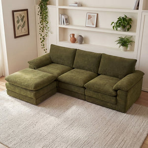 English Elm Modular Cloud Sectional with Ottoman Chenille Deep Seat Lounge Sofa for Living Room W3728S00015