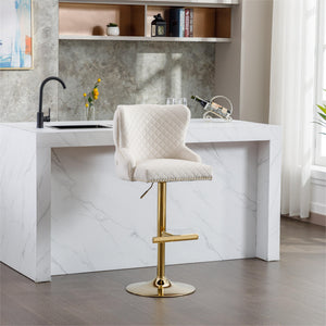 English Elm Hengming Velvet Bar Chair Stool with Plush Sponge Cushion, Gold Lion Head Pull & T‑Leg Base Gorgeous Finish and Anti‑Skid Feet (Set of 1) Beige W212P156699