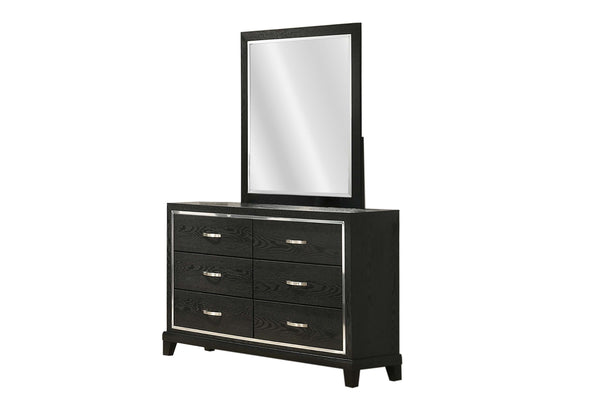 English Elm Contemporary Six Drawer Dresser Matte Black Finish Chrome Handles Tapered Legs Bedroom B011P447448