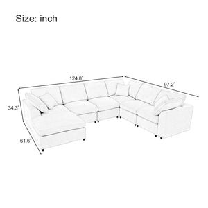English Elm U_style Oversized Modular Sectional Plush Chenille Pine Frame Living Room Sofa with Ottoman Gray WY000453AAE