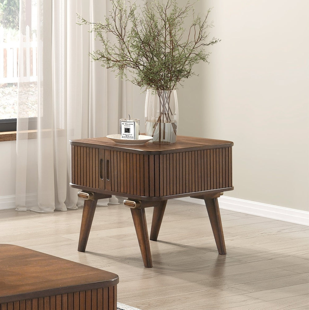 English Elm 1pc Walnut Veneer End Table with Wrap Around Tambour Doors Mid Century Living Room B011P287324