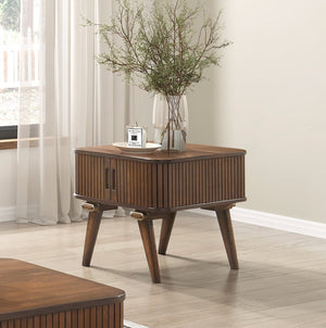 English Elm 1pc Walnut Veneer End Table with Wrap Around Tambour Doors Mid Century Living Room B011P287324