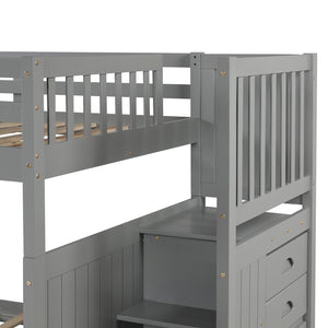 English Elm Full Over Staircase Bunk Bed with Twin Trundle and Built-in Storage Drawers LT000126AAE-1