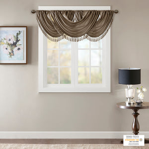 JLA Home Madison Park - Faux Silk Waterfall Valance with Tassel Trim, Lined Rod-Pocket Design for Hotel-Quality Window Styling Bronze MP41-4955