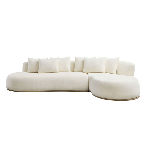 English Elm 134.63'' Modern L-Shape Sectional Sofa Couch With Right-Facing Chaise, Beige Fabric & Plush Pillows W876S00306