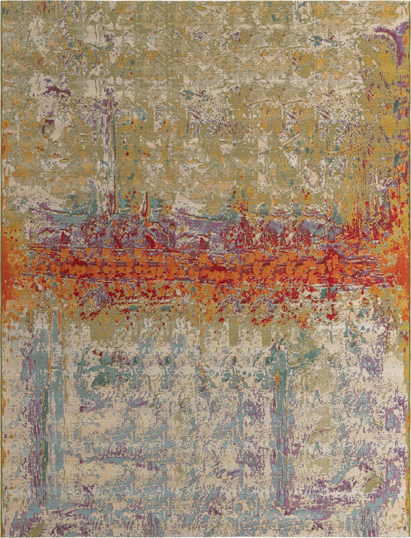 Unique Loom Outdoor Modern Crumpled Machine Made Abstract Rug Multi, Gold/Green/Navy Blue/Orange/Red/Beige/Blue/Brown/Cream 10' 0" x 13' 1"