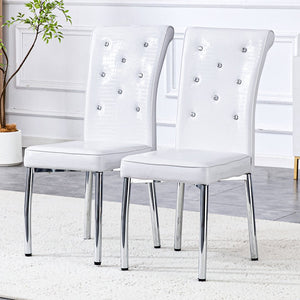 English Elm Set of 4 Glam Faux Leather Dining Chairs with Crystal Buckle and Gold Tone Legs White W3226P311055