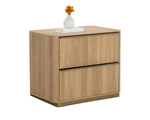 Sunpan Kalla Nightstand - Elegant Design with Steel Base, Soft Closing Drawers & Unique Wood Character Rustic Oak